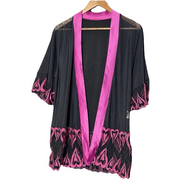 Roma Confidential black pink sheer heart Robe Size S/M indie whimsigoth coquette - Picture 1 of 8